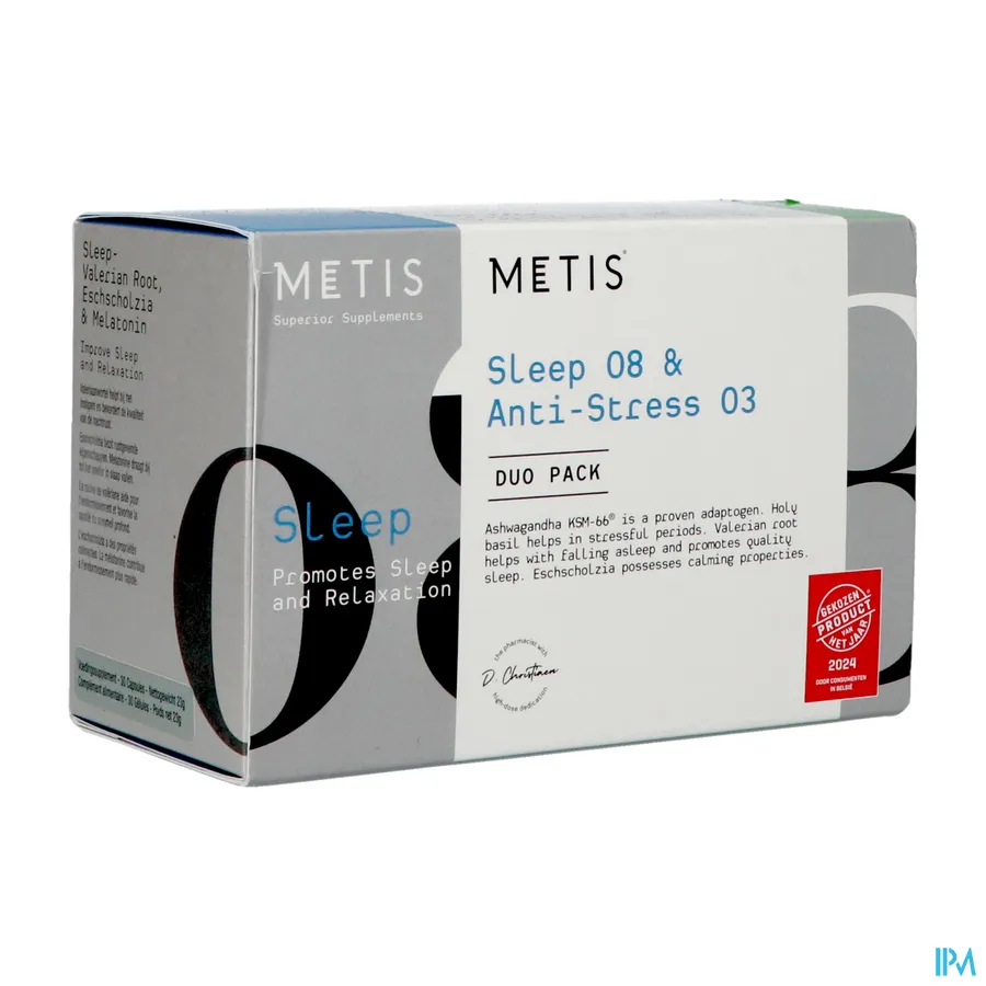 packshot van Metis Sleep 08 & A/stress 03 Duo V-caps 30x2