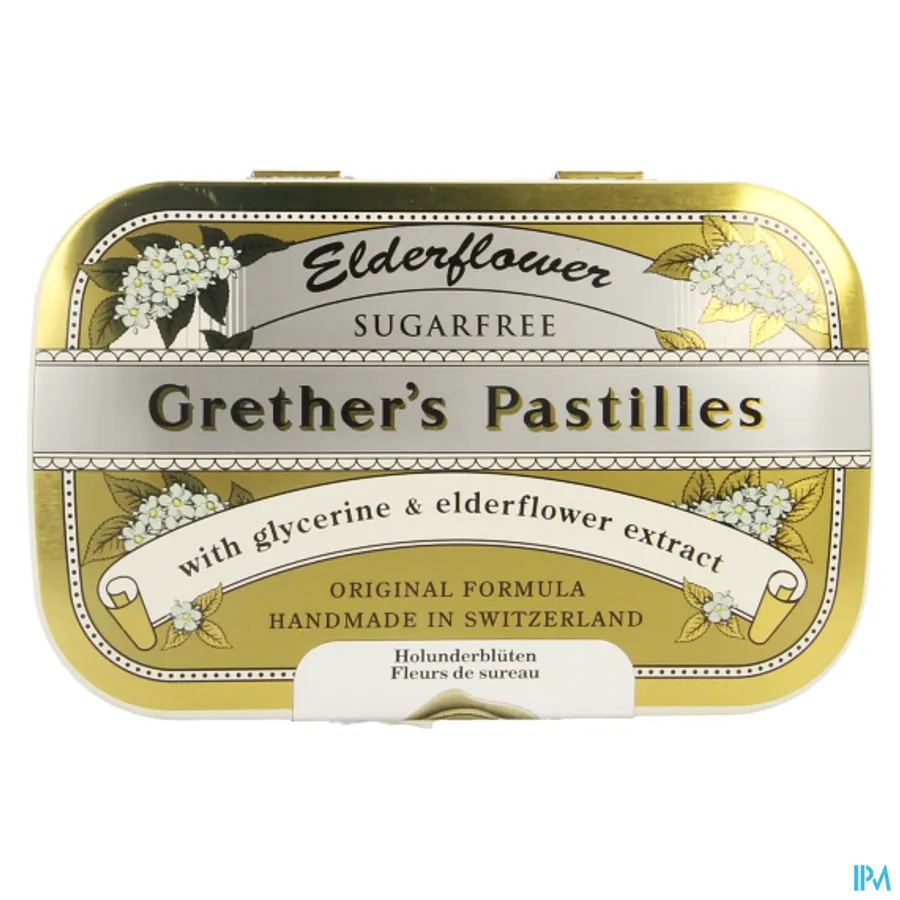 packshot van Grether's Pastilles Vlierbloesem Suikervrij in Blikken Doos 110 g