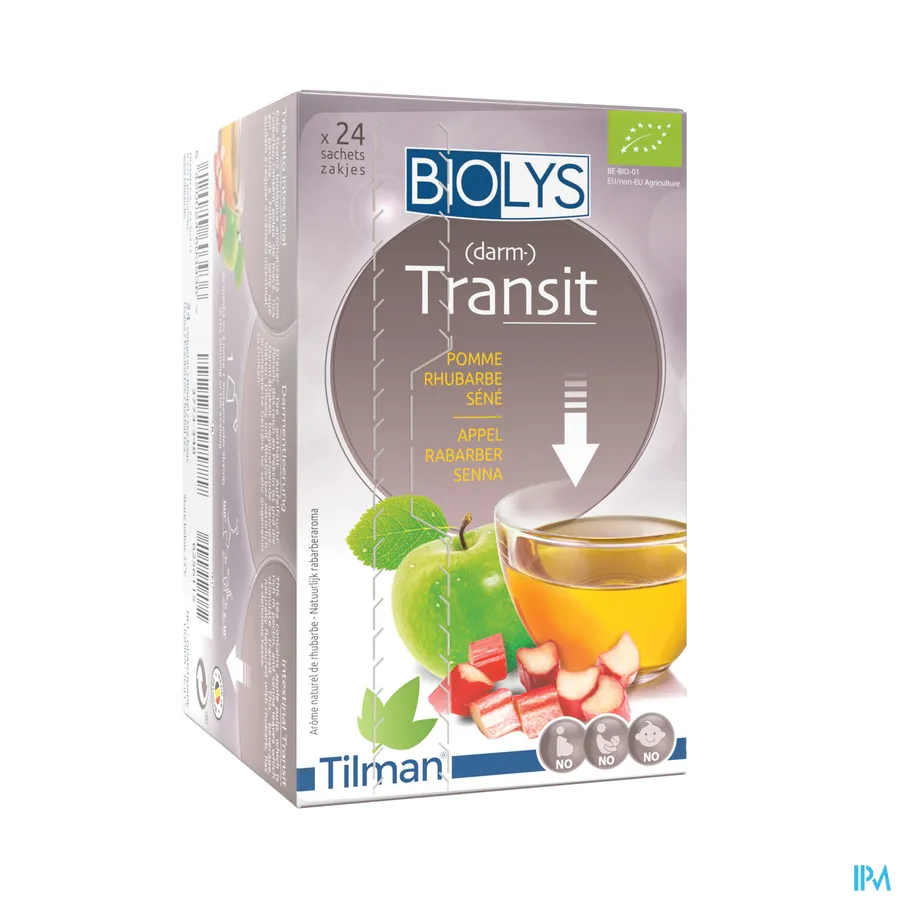 packshot van Tilman Biolys Transit Appel-Rabarber-Senna 24 zakjes