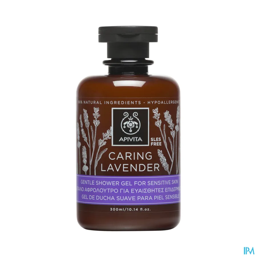 packshot van Apivita Caring Lavender Douchegel voor de Gevoelige Huid Flacon 300 ml