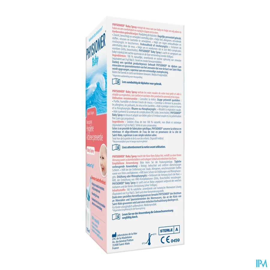 packshot van Physiomer Baby Fysiologische Neusspray voor Hygiëne en Actieve Preventie 135 ml