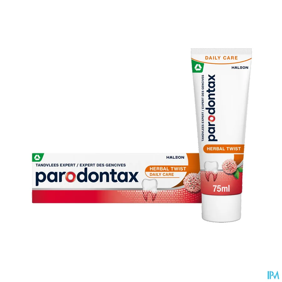 productshot van Parodontax Herbal Twist met Ginger & Mint - Helpt tegen en Voorkomt Bloedend Tandvlees - Tube 75 ml
