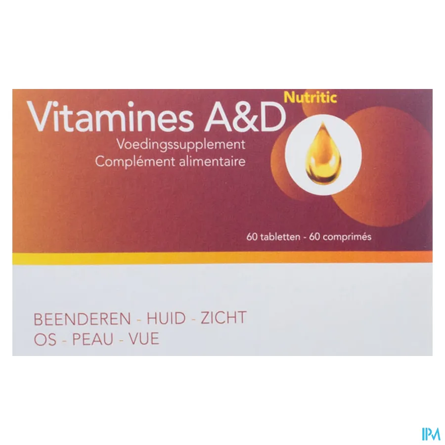 packshot van Nutritic Vitamines A en D voor Beenderen, Huid en Zicht 60 Tabletten