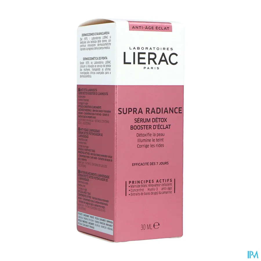 packshot van Lierac Supra Radiance Verhelderend Anti-Ageing Detox Glansbooster Serum voor Ontgifting van de Huid, Verheldering van de Teint en Correctie van Rimpels 30 ml