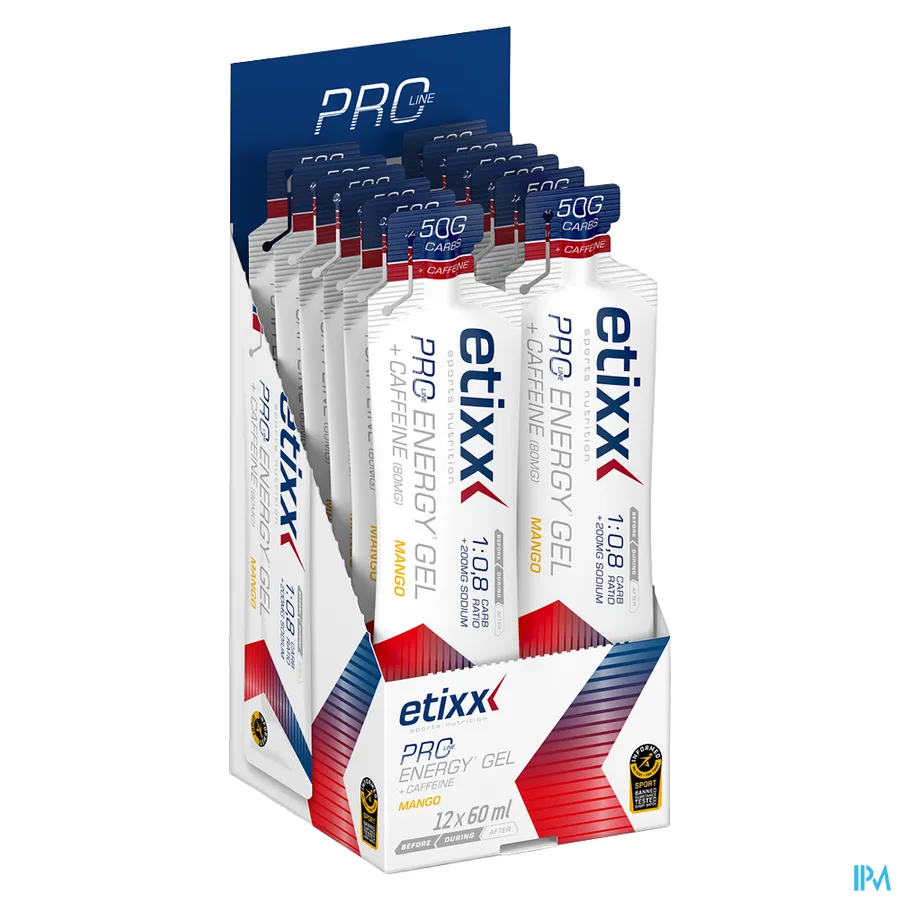 packshot van Etixx Pro Line Energy Gel Double Carb + Caffeine Mango 12 x 60 ml