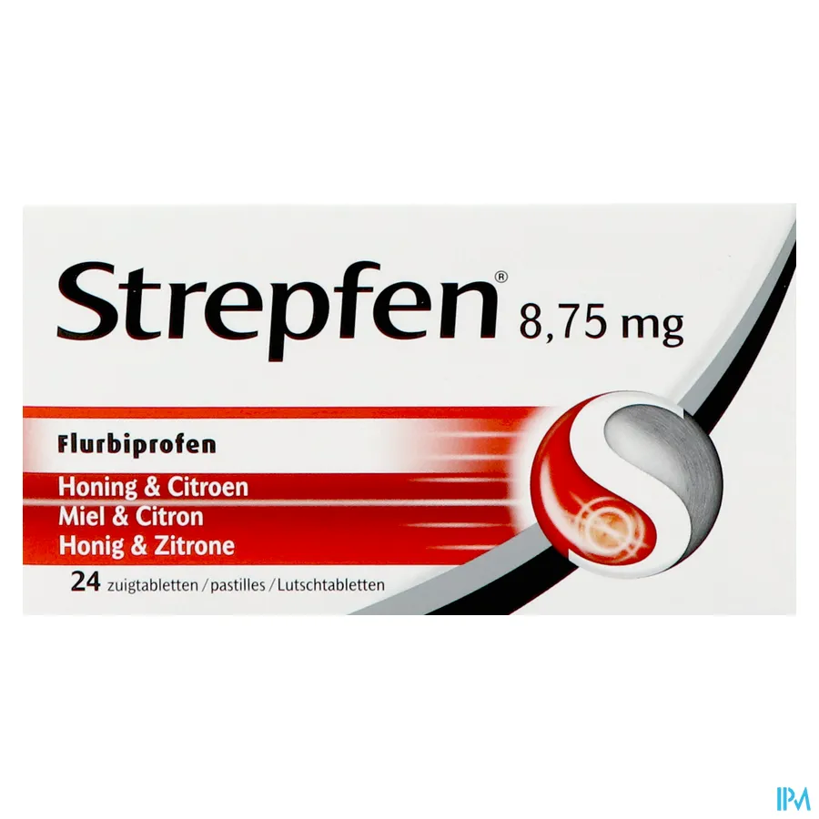 packshot van Strepfen voor Verlichting van Symptomen van Keelpijn met Honing- en Citroensmaak 24 Zuigtabletten