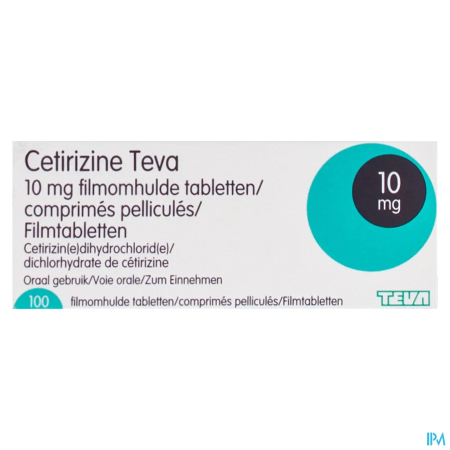 packshot van Cetirizine Teva 10 mg 100 Tabletten