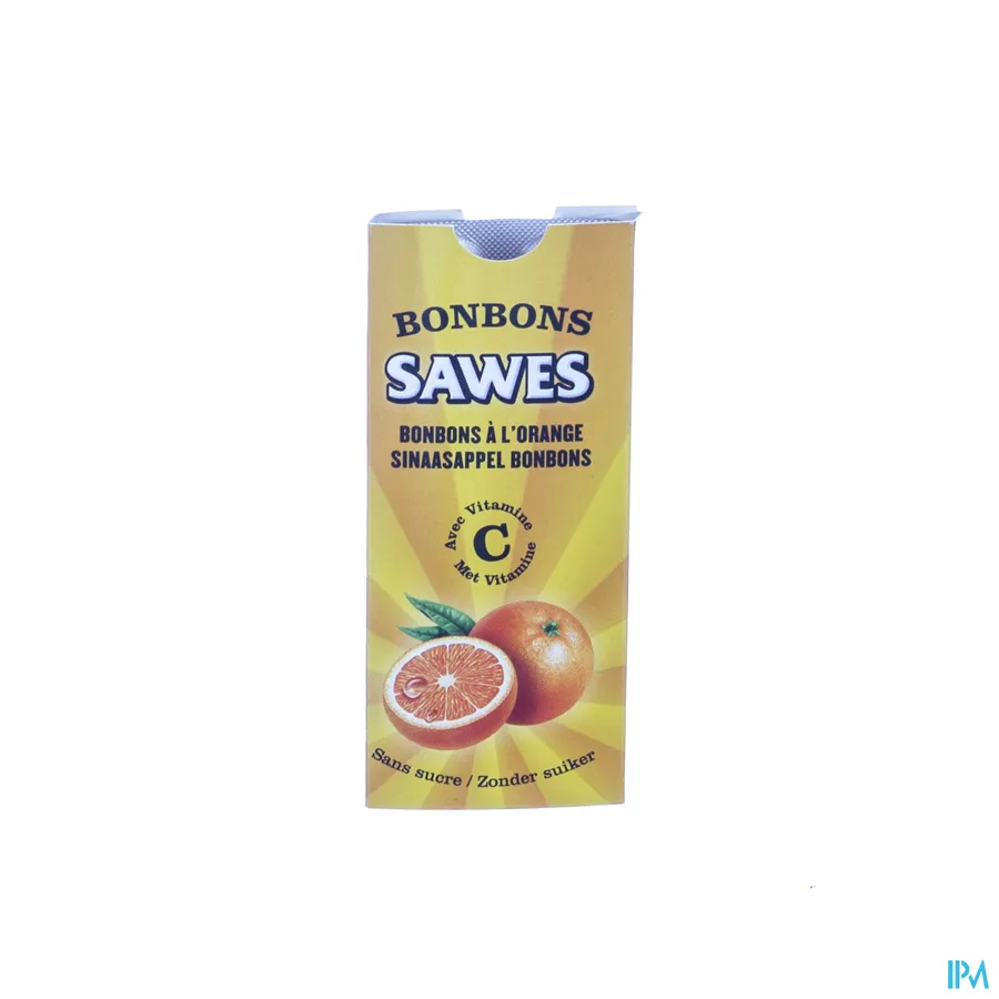 packshot van Sawes Mandarijn/Perzik Bonbons met Vitamine C zonder Suiker 10 Stuks