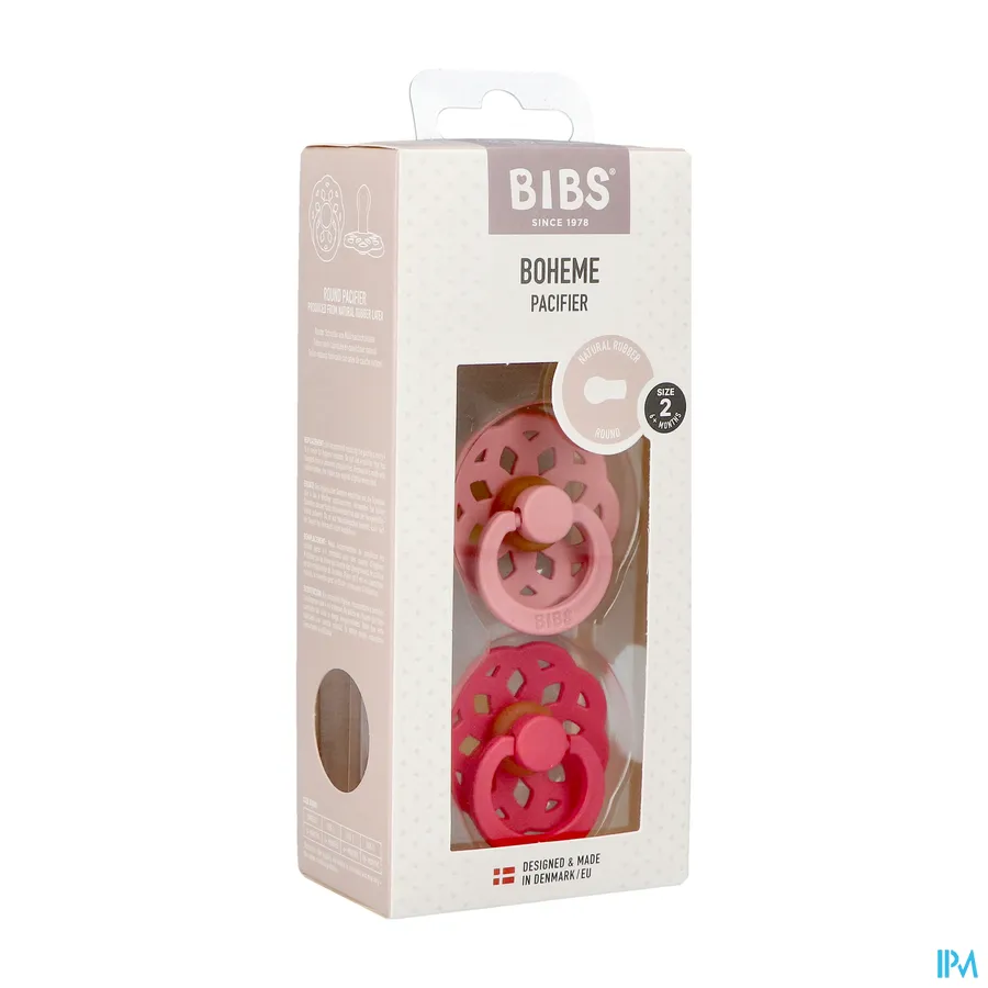 packshot van BIBS Fopspeen Boheme Duo Dusty Pink & Coral Size 2 2 stuks