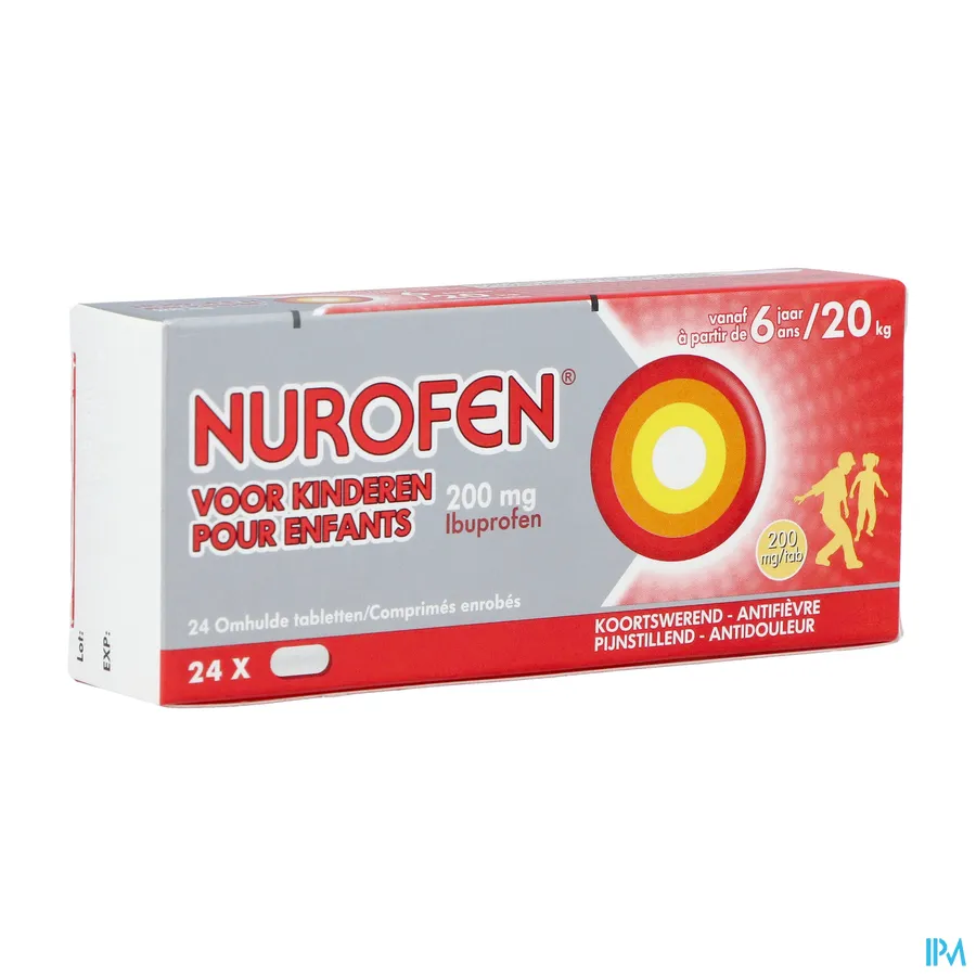 packshot van Nurofen Kind 200 mg vanaf 6 Jaar 24 Tabletten