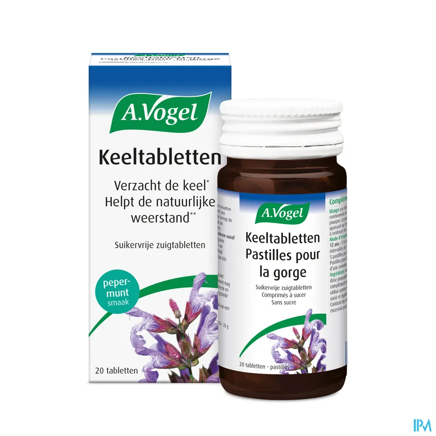 productshot van A. Vogel Keeltabletten voor Verzachting van de Keel en Hulp voor de Natuurlijke Weerstand - Suikervrije Zuigtabletten met Pepermuntsmaak 20 Stuks