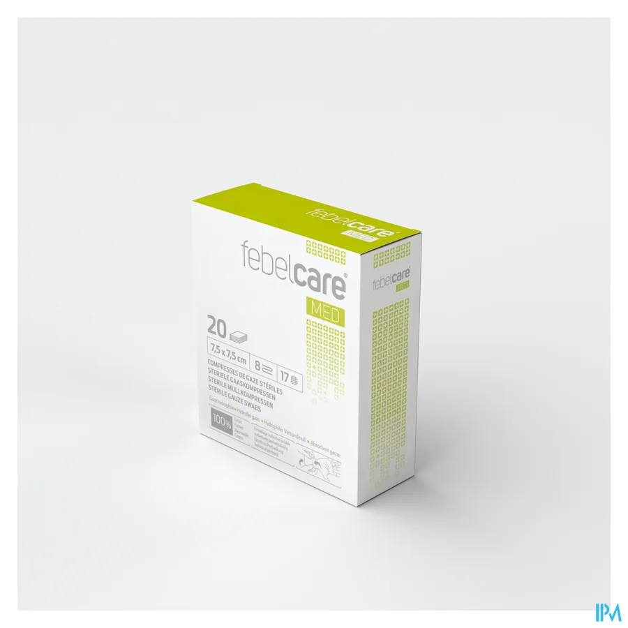 packshot van Febelcare Gaaskompres Steriel 7,5 x 7,5 cm 20 stuks