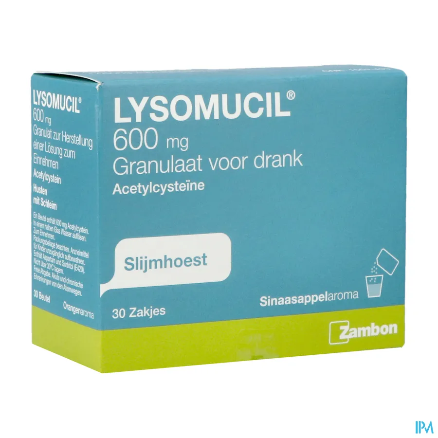 packshot van Lysomucil 600mg 30 zakjes