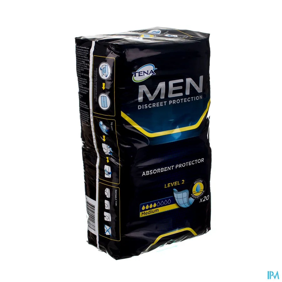 packshot van Tena for Men Level 2 Absorberend Verband voor Mannen met Licht tot Matig Urineverlies 20 Stuks