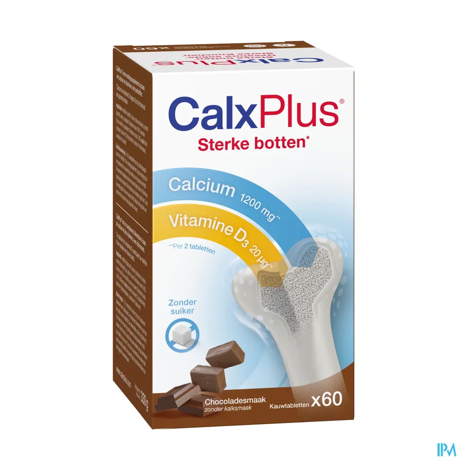 packshot van Calx Plus Chocolade 60 Kauwtabletten