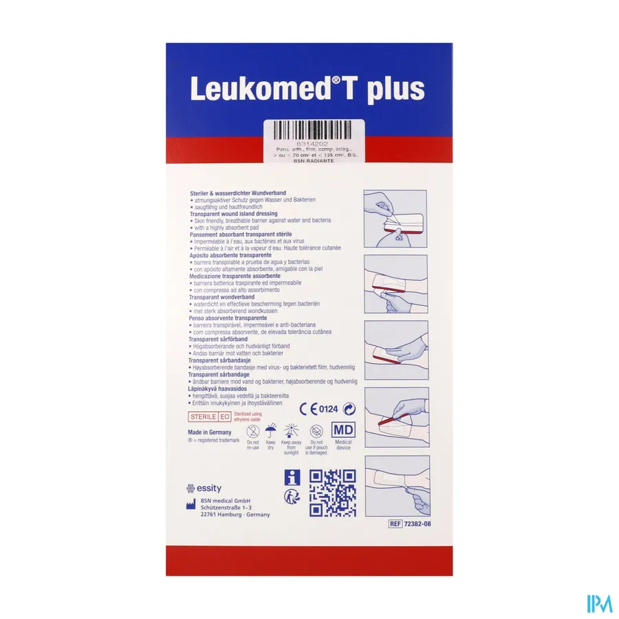 packshot van Leukomed T Plus Steriel Wondverband 8 x 15 cm 5 stuks