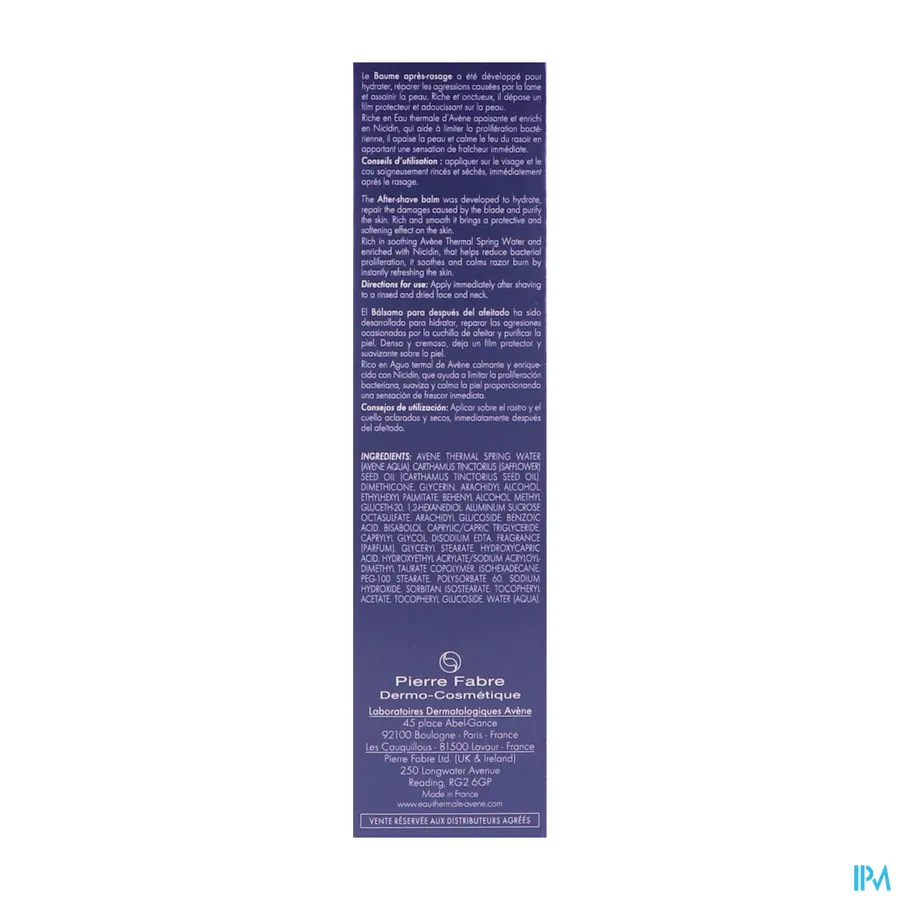 packshot van Avène Men Aftershave Balsem voor Droge Gevoelige Huid Tube 75 ml