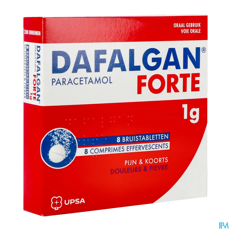 packshot van Dafalgan Forte 1 g 8 Bruistabletten