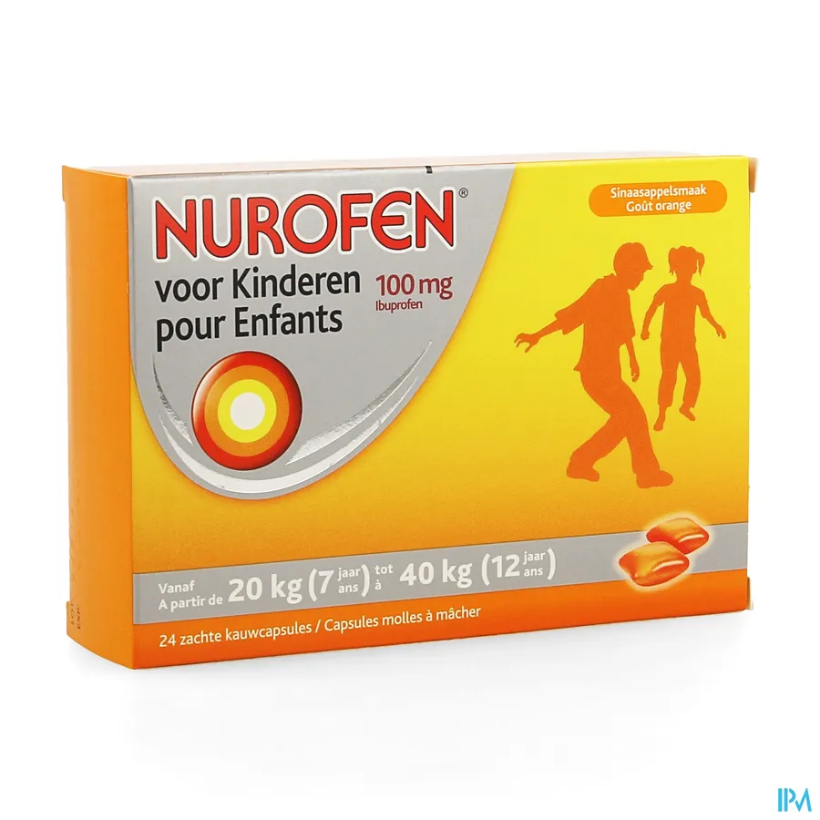 packshot van Nurofen voor Kinderen 100 mg 24 Kauwtabletten