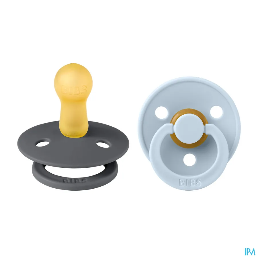 productshot van Bibs Fopspeen Duo Iron/Baby Blue 6-18 2 stuks