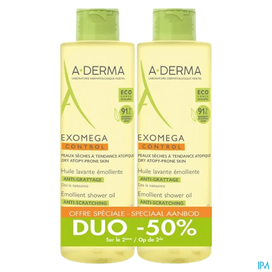 packshot van Aderma Exomega Control Olie Promo -50% 2 x 500 ml