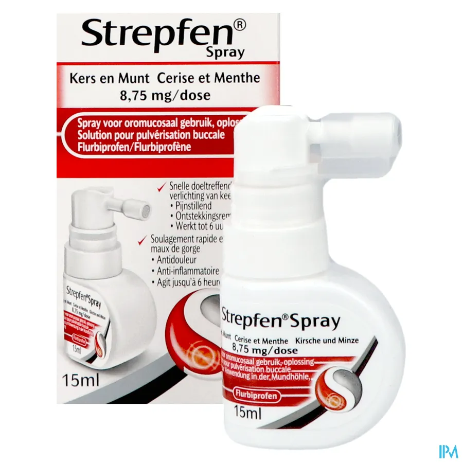productshot van Strepfen Spray voor Oromucosaal Gebruik voor Snelle en Doeltreffende Verlichting van Keelpijn 15 ml