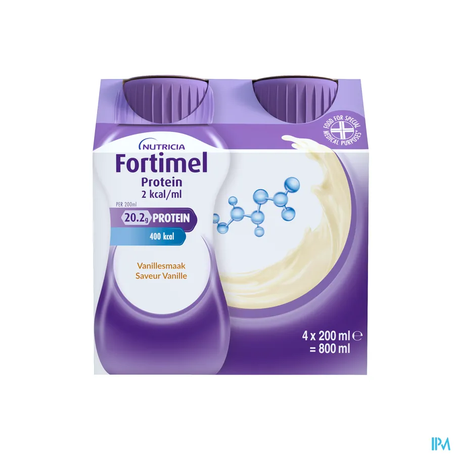 packshot van Fortimel Protein 2 kcal/ml 4 x 200 ml Vanille