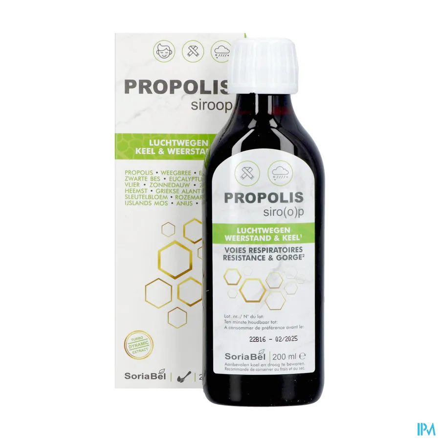 productshot van Soria Propolis Siroop voor Luchtwegen, Keel en Weerstand 200 ml