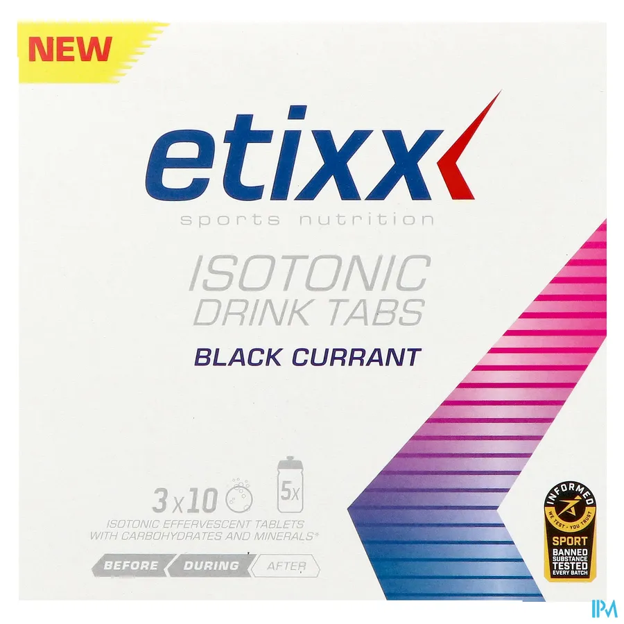 packshot van Etixx Isotonic Drink Tabs Black Currant 3 x 10 Tabletten