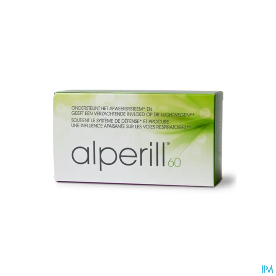 packshot van Alperill voor Ondersteuning van het Afweersysteem en voor een Verzachtende Invloed op de Luchtwegen 60 Softgels
