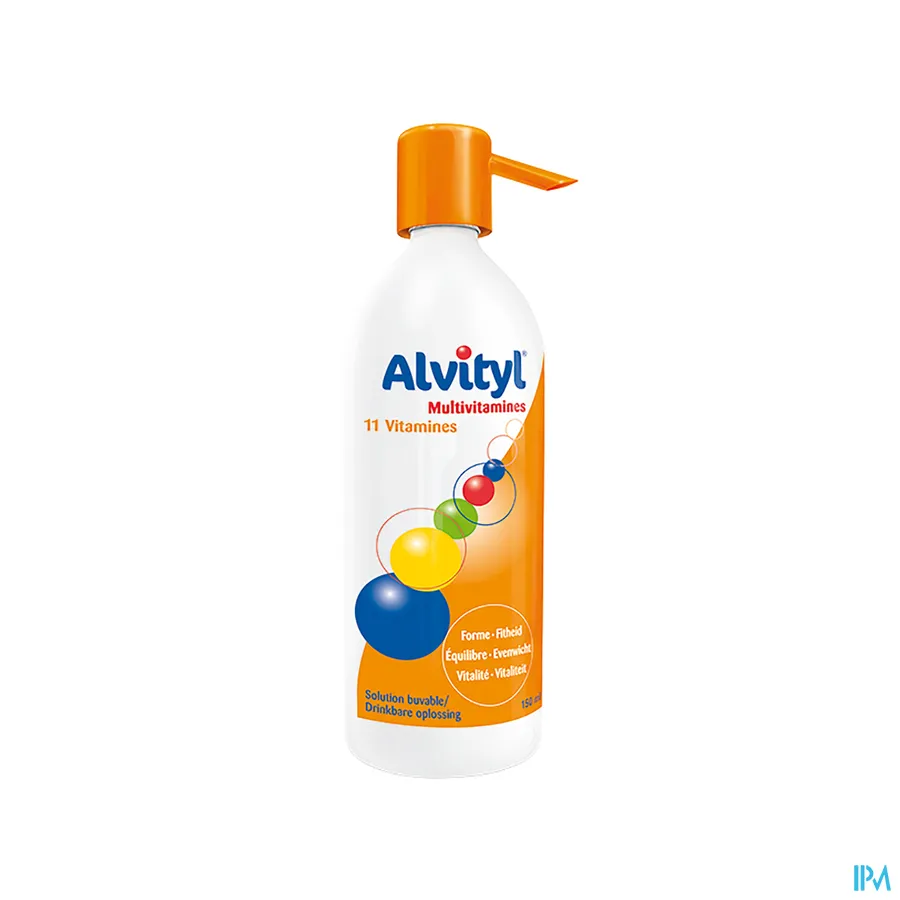 productshot van Alvityl Multivitamines met 11 Vitamines voor Fitheid en Evenwicht en Vitaliteit Pompflacon 150 ml