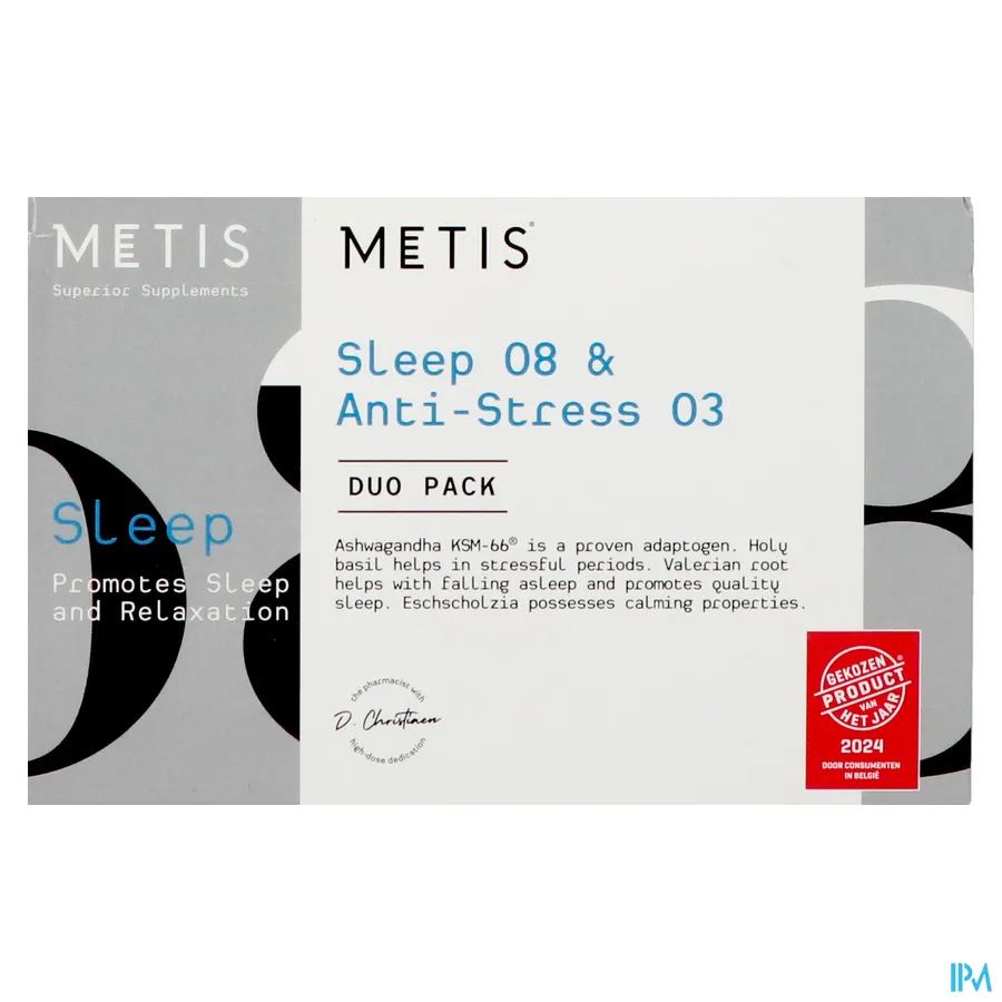 packshot van Metis Sleep 08 & A/stress 03 Duo V-caps 30x2