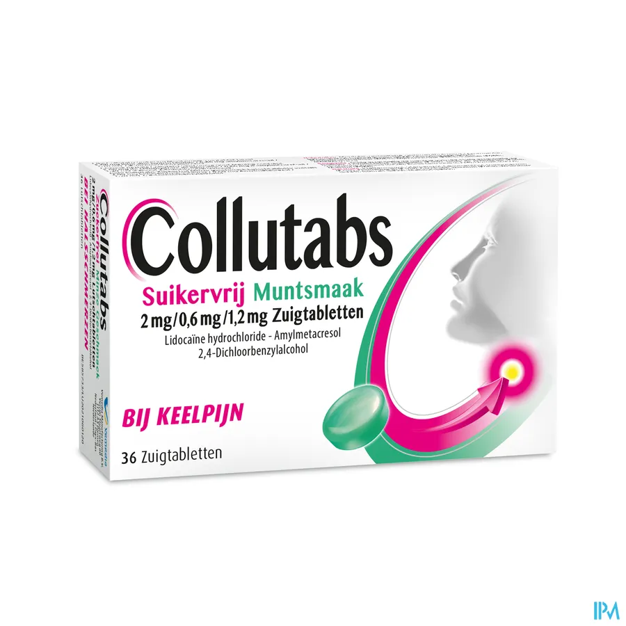 packshot van Collutabs Zuigtabletten Suikervrij Muntsmaak 36 tabletten