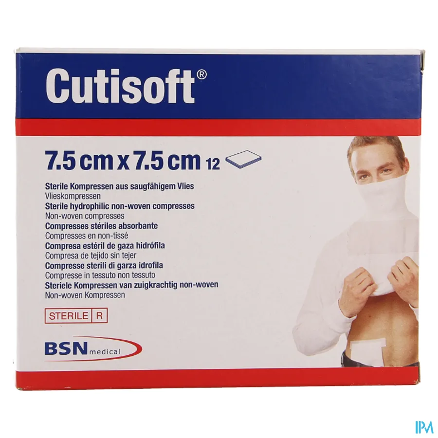 packshot van Cutisoft Steriel Vlieskompres 7,5 cm x 7,5 cm 12 stuks