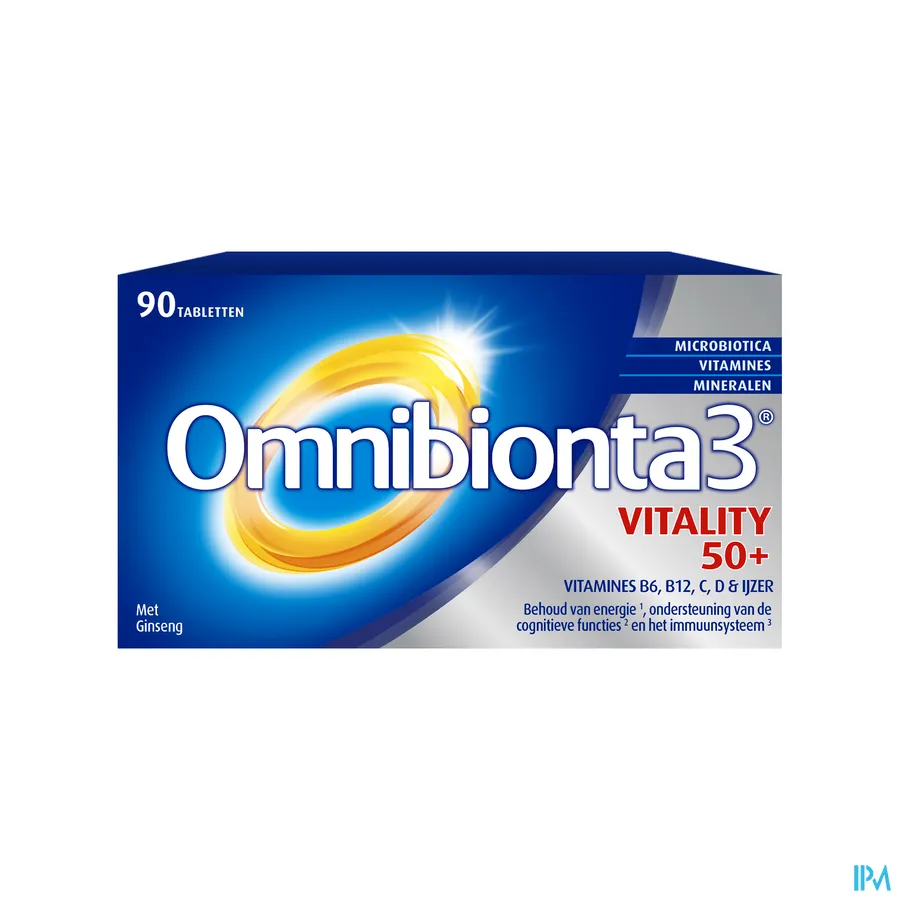 packshot van Omnibionta 3 50+ Vitamines en Mineralen + Ginseng en Luteïne 90 Tabletten