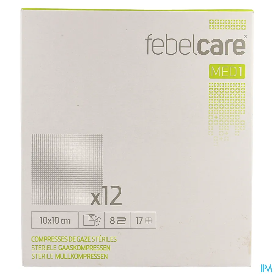 packshot van Febelcare Gaaskompres Steriel 10 x 10 cm 12 stuks