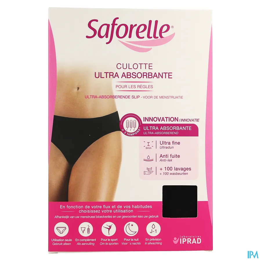 packshot van Saforelle Ultra-Absorberende Slip voor de Menstruatie - Ultradun, Anti-Lek, voor meer dan 100 Wasbeurten - Maat Extra Large