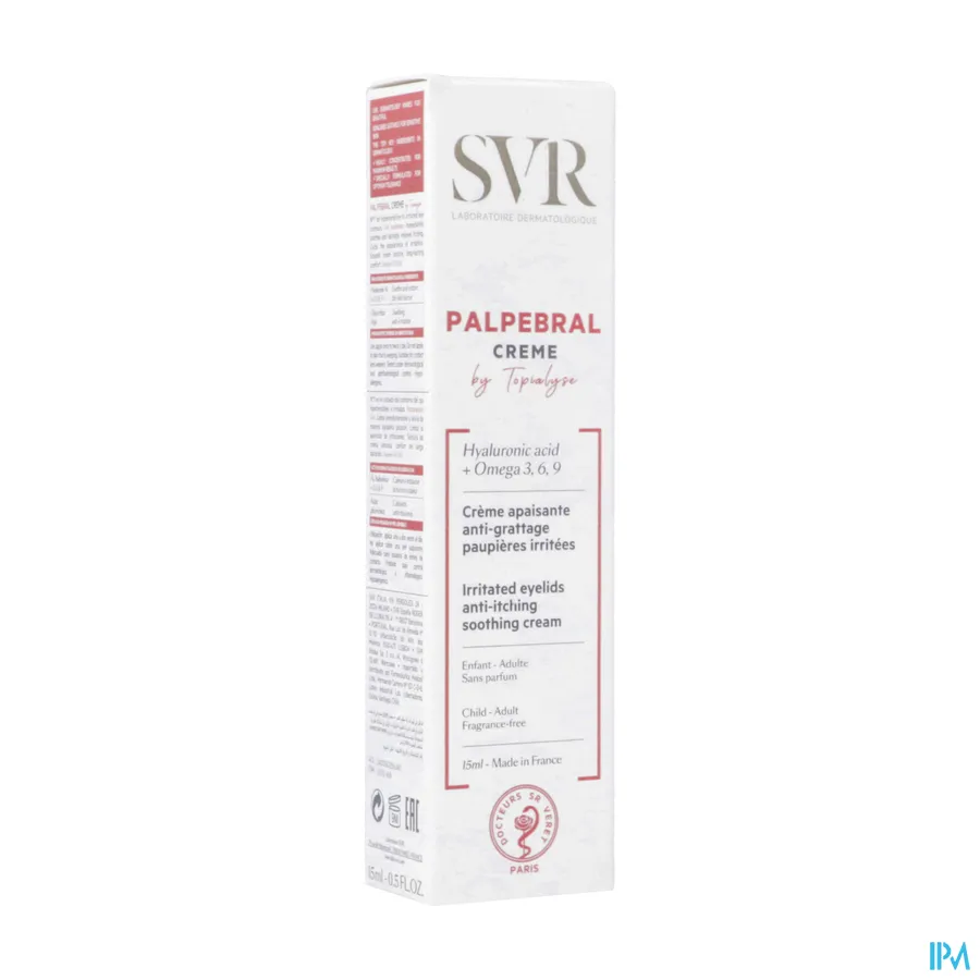 packshot van SVR Topialyse Palpébral Kalmerende Crème tegen Jeuk voor Geïrriteerde Oogleden Tube 15 ml