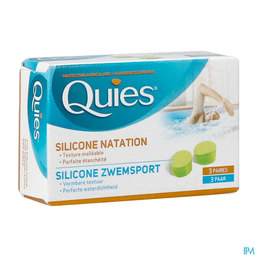 packshot van Quies Gehoorbescherming voor Zwemsport Silicone Oordopjes voor Volwassenen 3 Paar