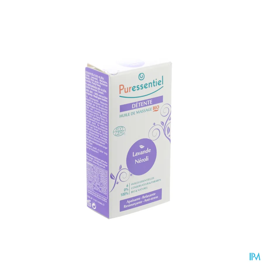 packshot van Puressentiel Bio-Massageolie Ontspanning  met Lavendel en Neroli 100 ml