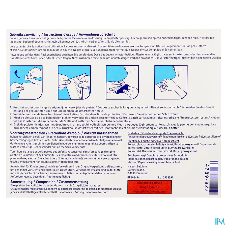 packshot van Voltaren Patch 140mg Once Daily Pleister 10
