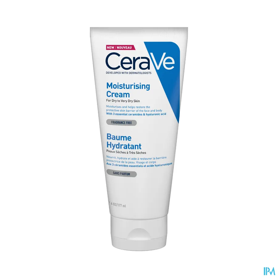 packshot van CeraVe Hydraterende Crème voor Lichaam en Gezicht Tube 177 ml