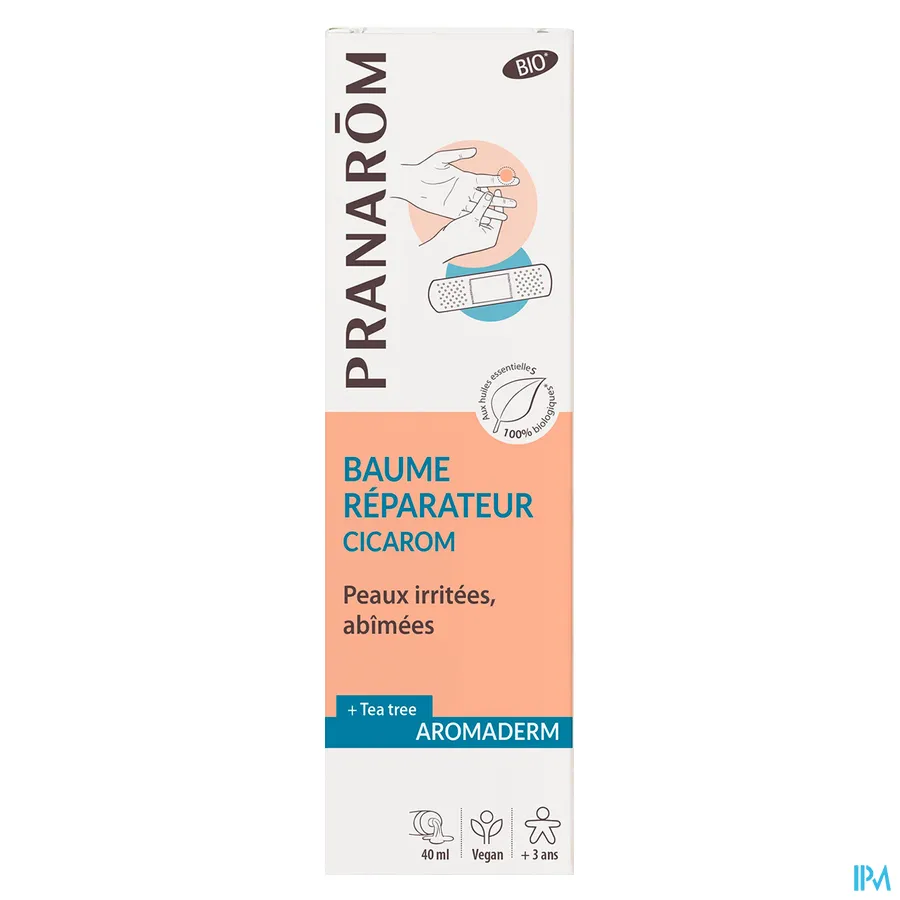 packshot van Pranarom Aromaderm Herstellende Balsem Cicarom -voor Geïrriteerde, Beschadigde Huid met Tea Tree- Tube 40 ml