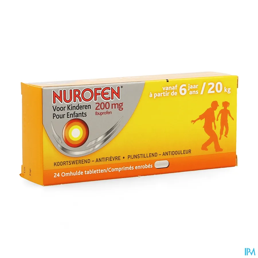 packshot van Nurofen Kind 200 mg vanaf 6 Jaar 24 Tabletten
