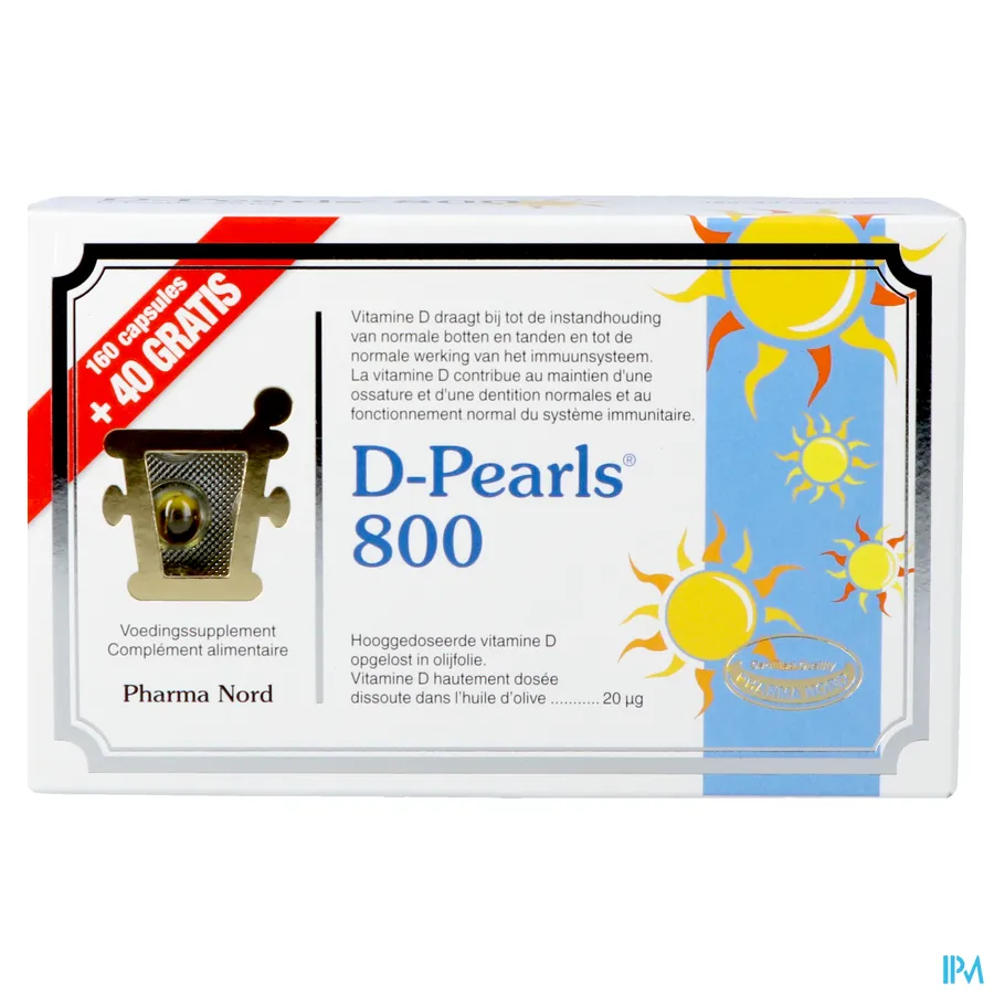 packshot van Pharma Nord D-Pearls 800 Promo 160 + 40 capsules