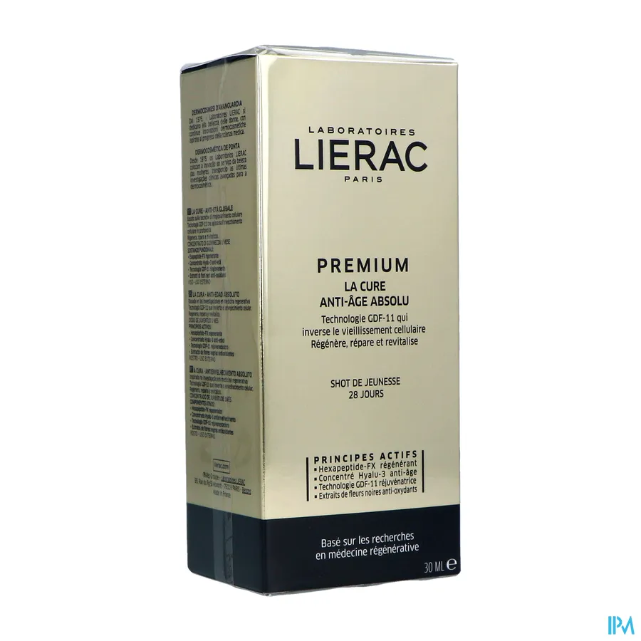 packshot van Lierac Premium La Cure Anti-Âge Absolu - Kuur met Absoluut Anti-Ageing Effect voor Gelaat - Verjongend Shot voor 1 Maand 30 ml