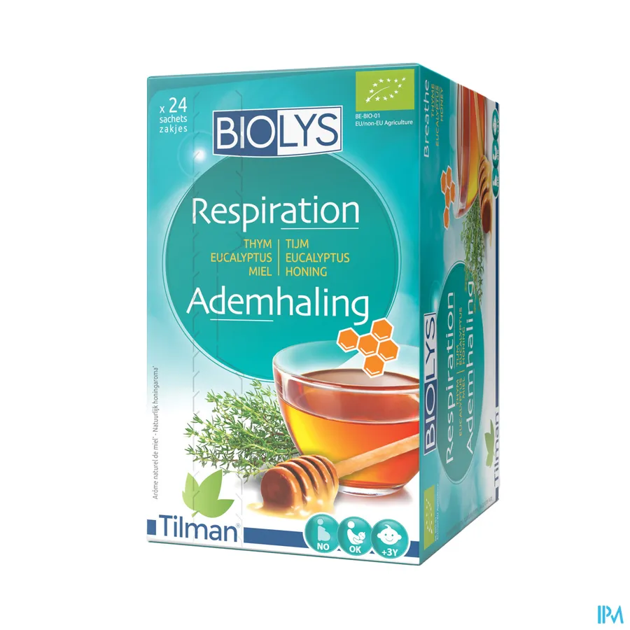 packshot van Tilman Biolys Ademhaling Tijm-Eucalyptus-Honing 24 zakjes