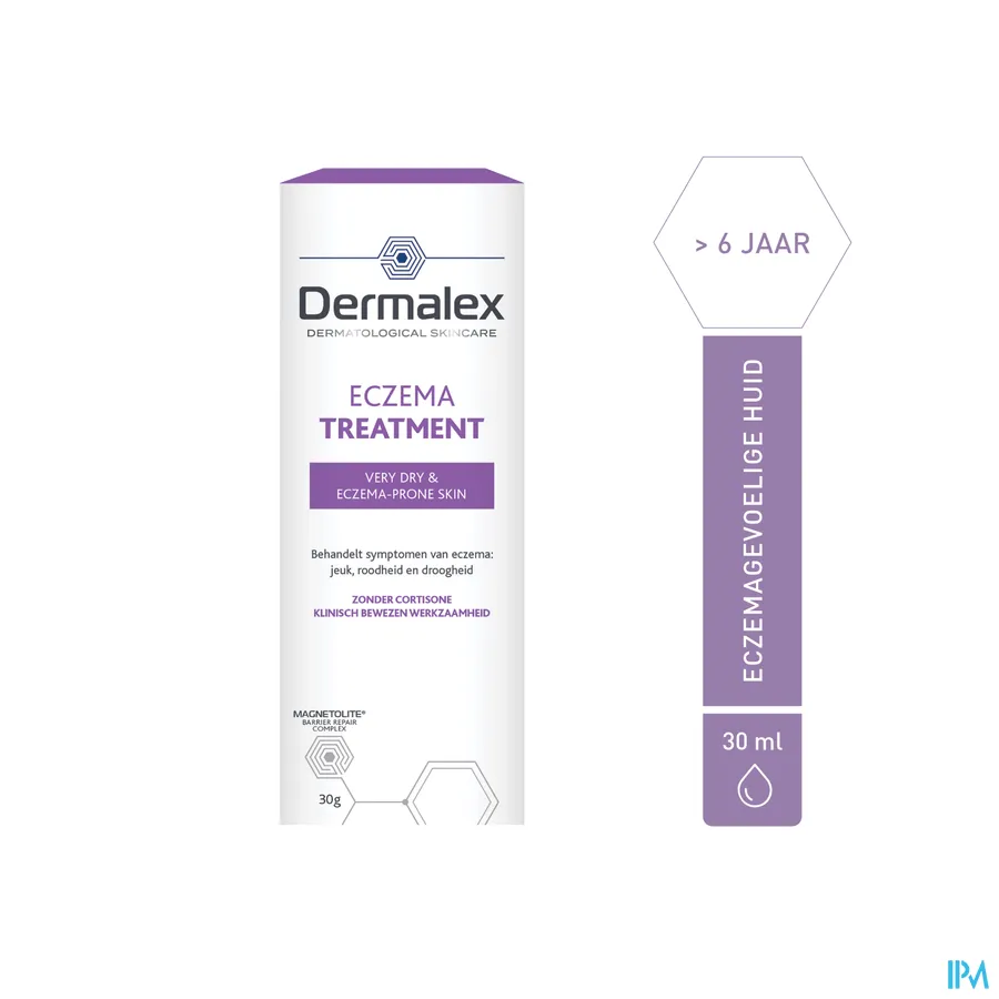 packshot van Dermalex Eczema Behandelingscrème -Behandelt Jeuk, Roodheid en Droogheid- Zonder Cortisone Tube 30 g
