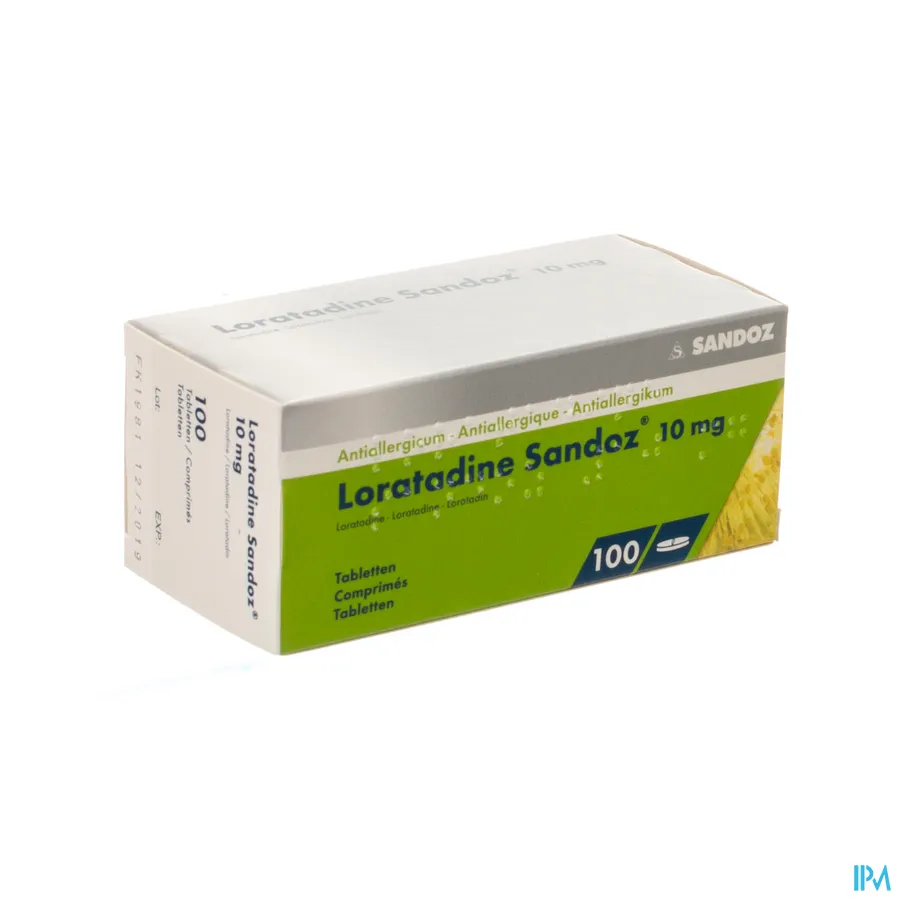 packshot van Loratadine Sandoz 10mg 100 tabl