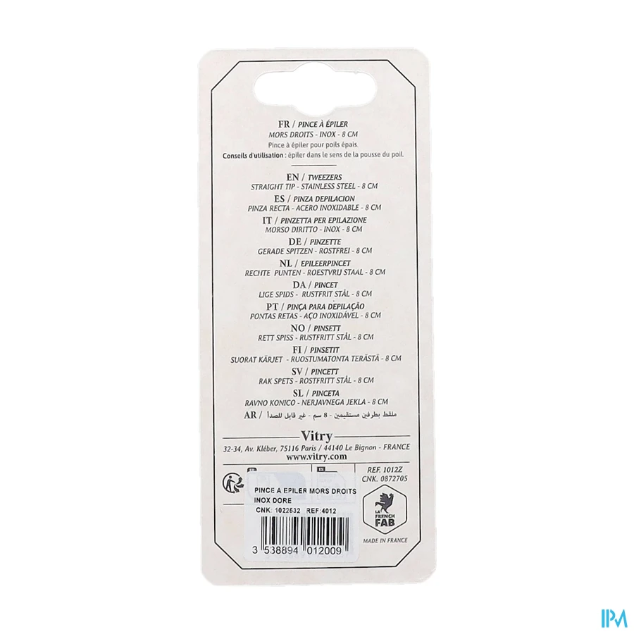 packshot van Vitry Epileerpincet Verguld 1 stuk